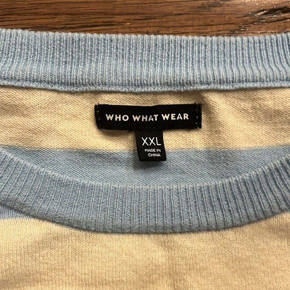 Who What Wear Bell Sleeve Blue and Cream Striped  Pullover Sweater Size XXL - Picture 3 of 7